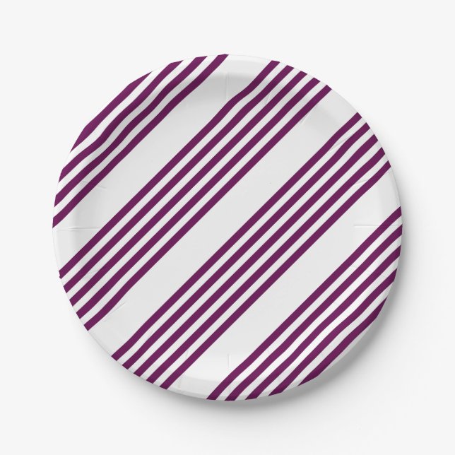 Assiettes En Carton Plum et blanc cinq bandes motif (Devant)