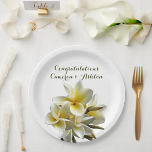 Assiettes En Carton Plumeria Mariage Jaune Fleurs Plaques en papier