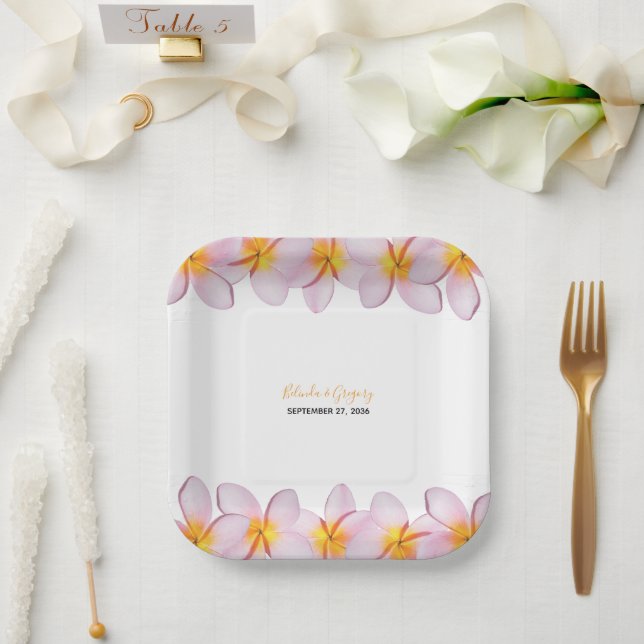 Assiettes En Carton Plumeria rose Frangipani Mariage (Mariage)