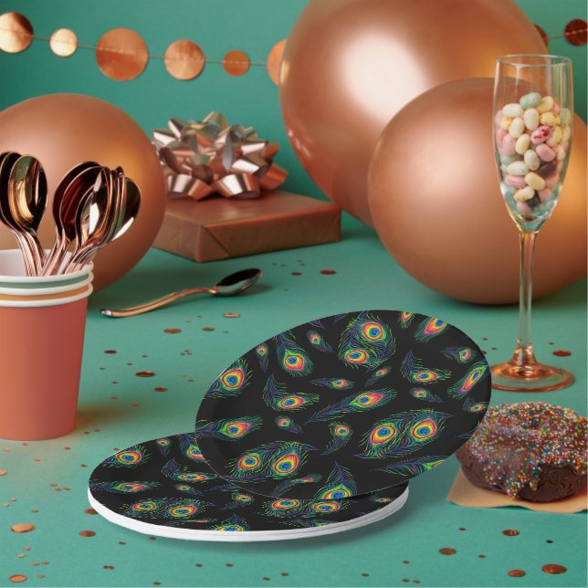 Assiettes En Carton Plumes de paon (Multi)
