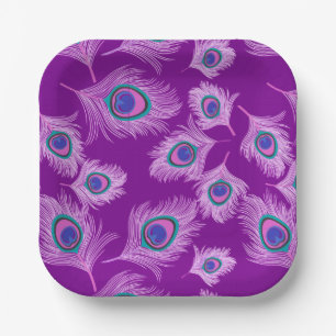 Assiettes En Carton Plumes d'orchidée Peacock sur Amethyst violet