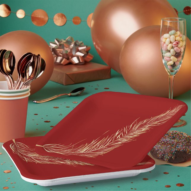 Assiettes En Carton Plumes dorées (Créateur téléchargé)