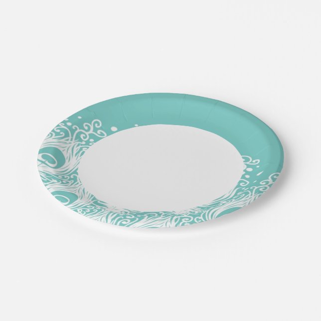 Assiettes En Carton Plumes douces de paon (Angle)