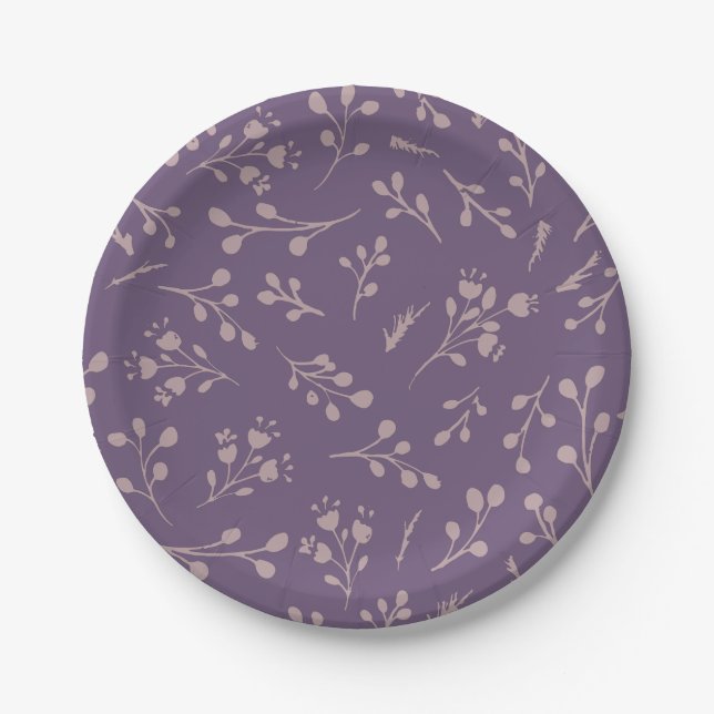 Assiettes En Carton Plumes Feuille de tulipe violet personnalisé Motif (Devant)