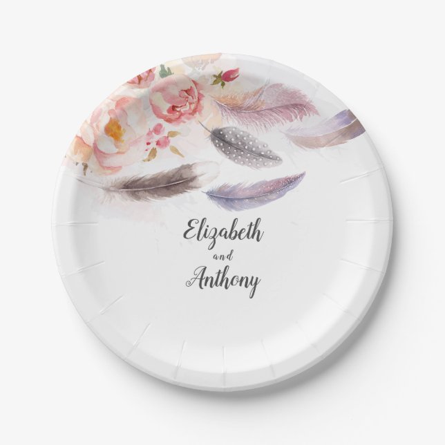 Assiettes En Carton Plumes florales Boho (Devant)