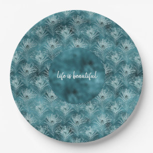 Assiettes En Carton Plumes Turquoises de Glam Peacock