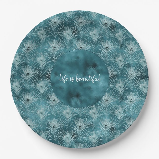 Assiettes En Carton Plumes Turquoises de Glam Peacock (Devant)