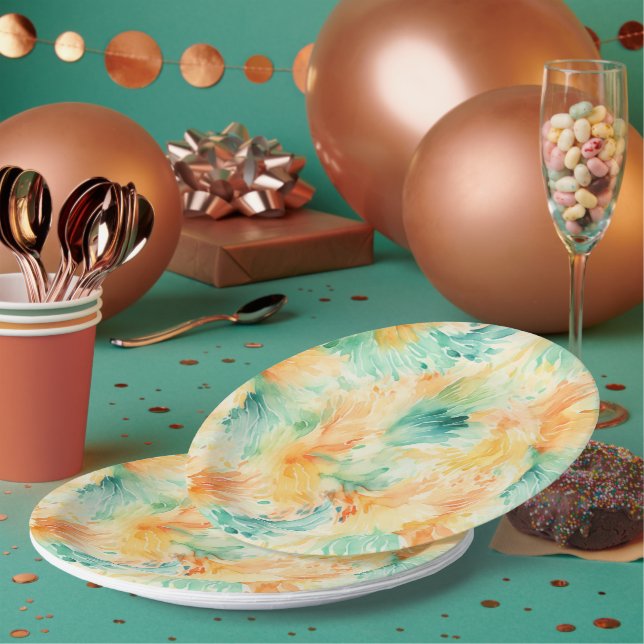 Assiettes En Carton Plutôt Tropical Turquoise Orange Cream (Multi)