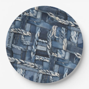 Assiettes En Carton Poche Et Tresses En Denim Distressé Sombre