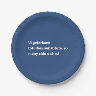 Assiettes En Carton Poème de Thanksgiving végétarien bleu minimal
