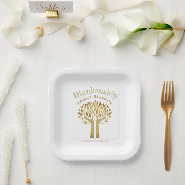 Assiettes En Carton Poignée Arbre Feuilles Famille Reunion Essentials  (Mariage)