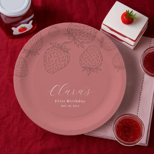 Assiettes En Carton Poignée minimaliste fraise Plaque papier d'anniver