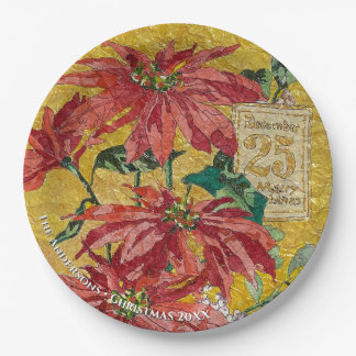 Assiettes En Carton Poinsettia Doré | Noël personnalisé 20XX