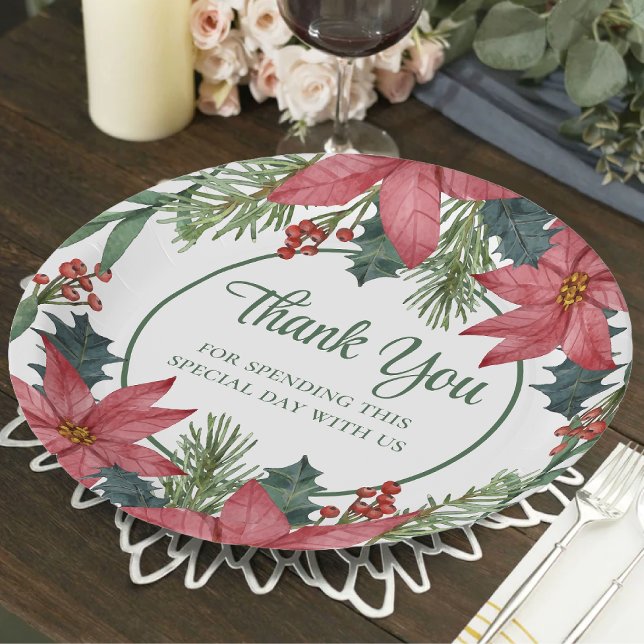 Assiettes En Carton Poinsettia Mariage de Noël Floral Rouge (Créateur téléchargé)