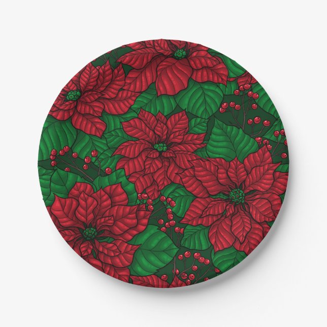 Assiettes En Carton Poinsettia, motif de Noël (Devant)