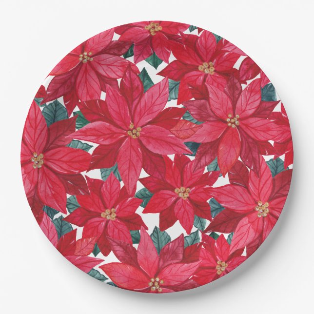 Assiettes En Carton Poinsettias Hiver Shelter Round Pouf (Devant)
