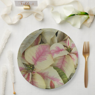 Assiettes En Carton Poinsettias rose et crème Floral