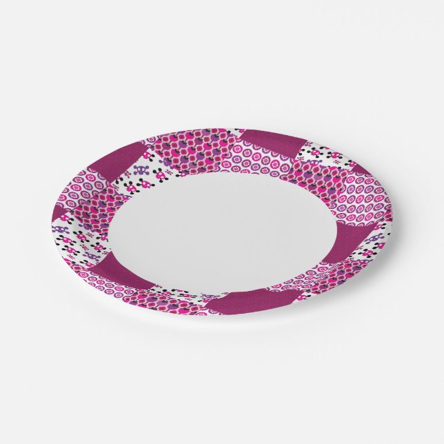 Assiettes En Carton Point de polka de fleurs rétro (Angle)