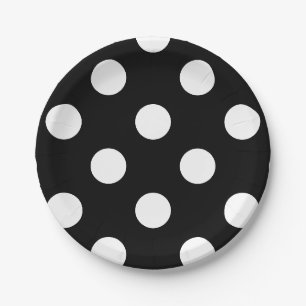 Assiettes En Carton Point Polka blanc sur le Motif noir