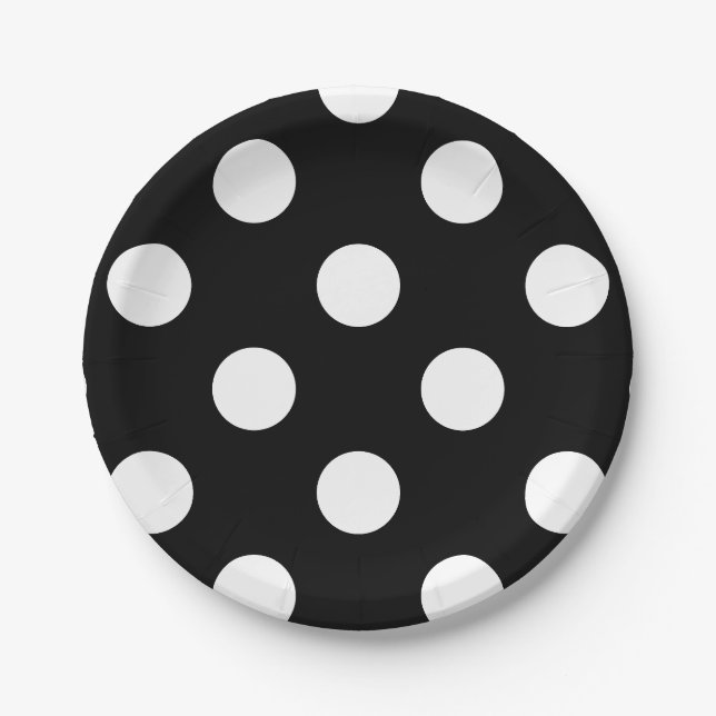 Assiettes En Carton Point Polka blanc sur le Motif noir (Devant)