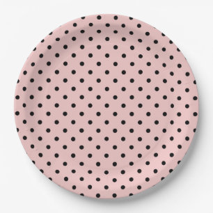 Assiettes En Carton Pointe de polka noir rose