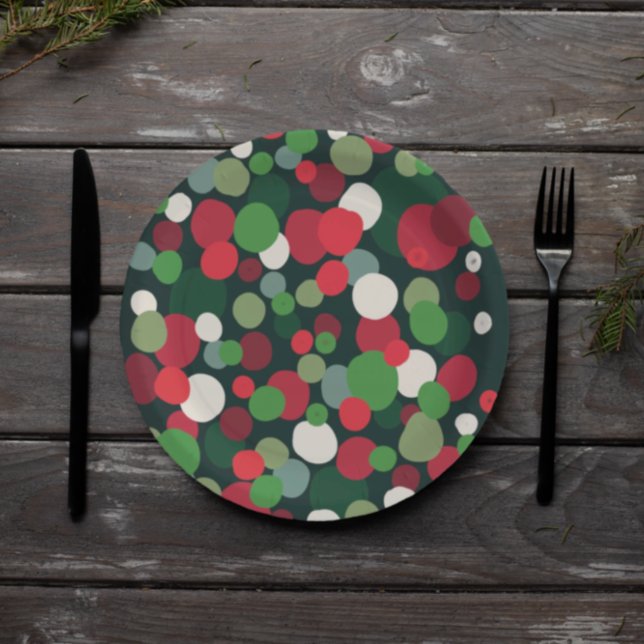 Assiettes En Carton Pointe Polka Rouge Vert de Noël (Créateur téléchargé)
