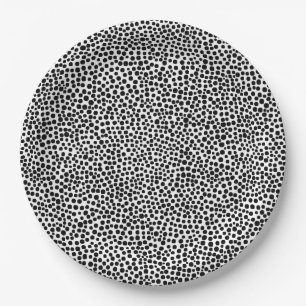 Assiettes En Carton Points aléatoires - Noir sur Blanc