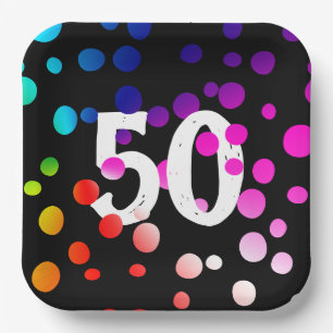 Assiettes En Carton Points arc-en-ciel du 50e anniversaire en noir