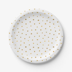 Assiettes En Carton Points blancs en or chic