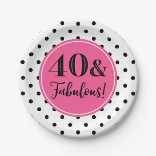Assiettes En Carton Points blancs noirs roses du 40e anniversaire