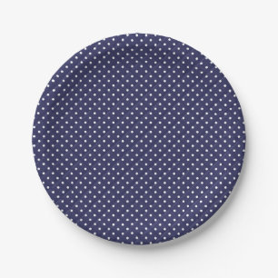 Assiettes En Carton Points blancs sur bleu marine