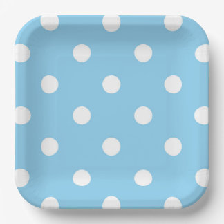 Assiettes En Carton Points blancs sur fond bleu