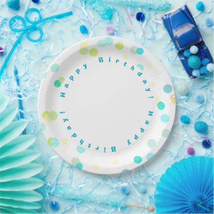 Assiettes En Carton Points Colorés Bleu & Vert Garçon Joyeux Anniversa