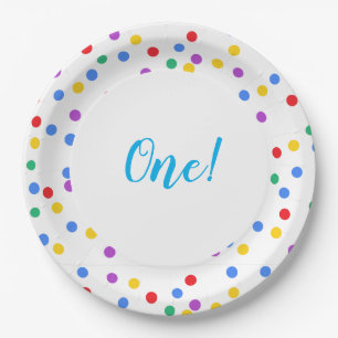 Assiettes En Carton Points Confetti colorés mignons 1er anniversaire