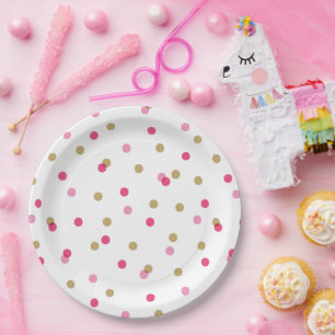 Assiettes En Carton Points Confetti rose et or