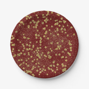 Assiettes En Carton Points de Confetti Gold Red Sparkle
