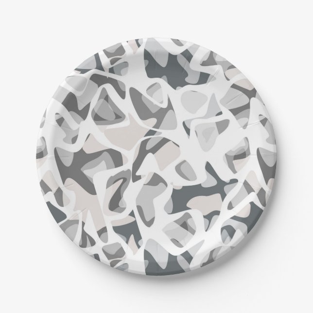 Assiettes En Carton Points gris clair motif Abstrait tacheté (Devant)