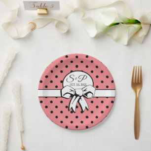 Assiettes En Carton Points noirs rose pastèque Bow blanc Personnalisé