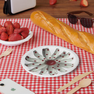 Assiettes En Carton Points Rouges Fleur de Marguerite Floral Printemps
