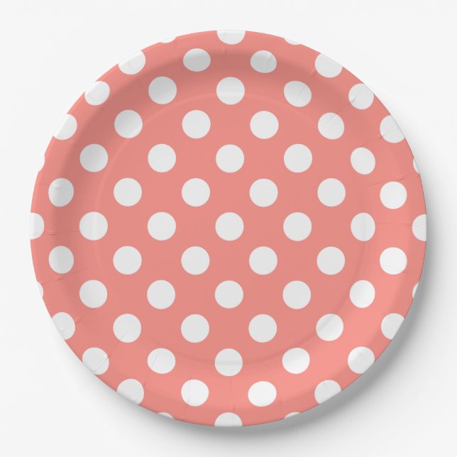 Assiettes En Carton Pois blanc sur la pêche (Devant)