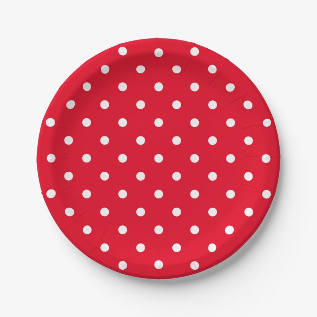 Assiettes En Carton Pois blancs rétro en rouge (Devant)