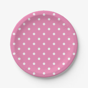 Assiettes En Carton Pois blancs rétro sur rose