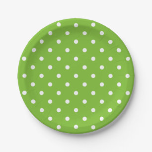 Assiettes En Carton Pois blancs rétro sur vert