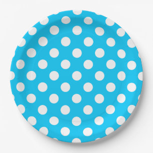 Assiettes En Carton Pois blancs sur bleu électrique