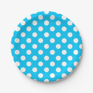 Assiettes En Carton Pois blancs sur bleu électrique