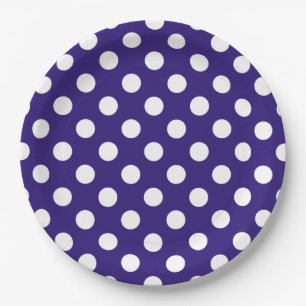 Assiettes En Carton Pois blancs sur bleu foncé