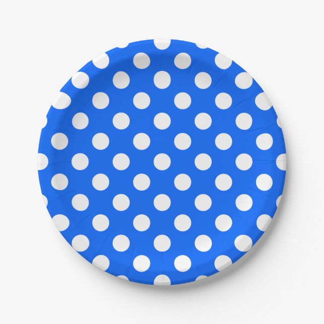 Assiettes En Carton Pois blancs sur bleu royal (Devant)