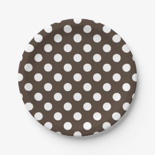 Assiettes En Carton Pois blancs sur brun