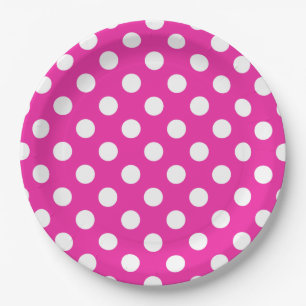 Assiettes En Carton Pois blancs sur fuchsia