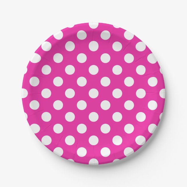 Assiettes En Carton Pois blancs sur fuchsia (Devant)